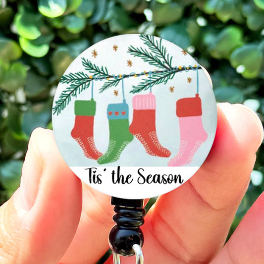 Grippy Stockings Season  ID Badge Holder  Nurse Gift  Nurse Badge Reel  Cute ID Badge Reel  Christmas Badge Re