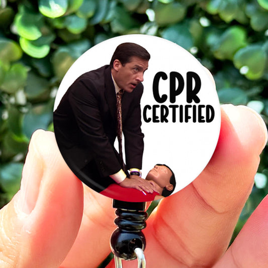 Funny ID Badge Reel  The Office Michael Scott Certified CPR Mannequin  ID Badge Holder  Nurse Gift  Nurse Badge Reel  Meme Badge Reel