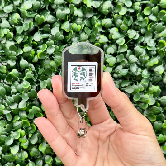 Nurse Badge Reel – Cute Retractable Badge Holder for Nurses and Medical Staff, IV Bag Theme - Coffee