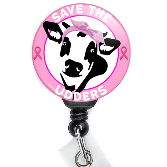 Save The Udders Breast Cancer Awareness Cow nurse badge clip